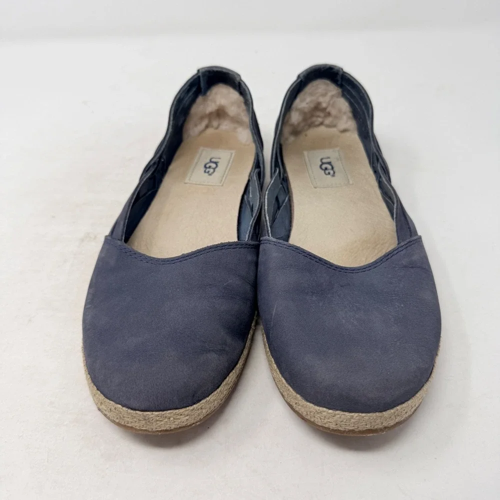 UGG Chivon Navy Blue‎ Suede Espadrille Flats Size 8 Braided Coastal Fisherman